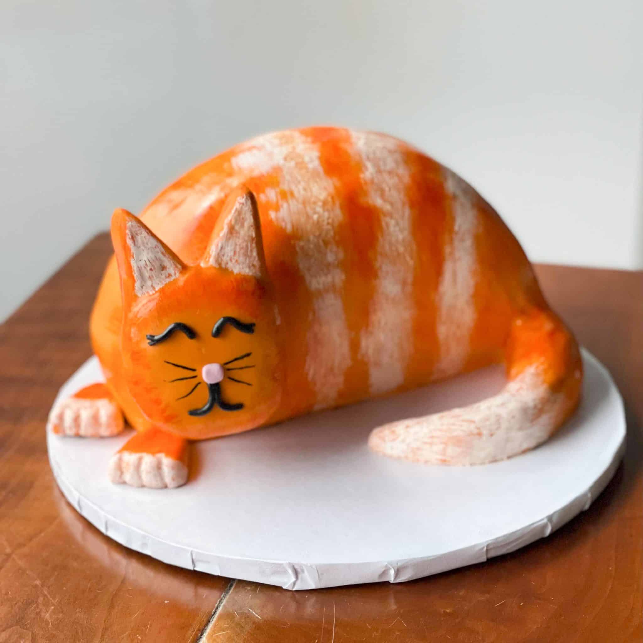 Cartoon Orange Cat Shaped Custom Cake
