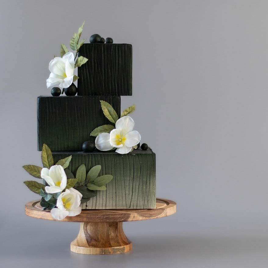 Square off-set Green and Black Wedding Cake