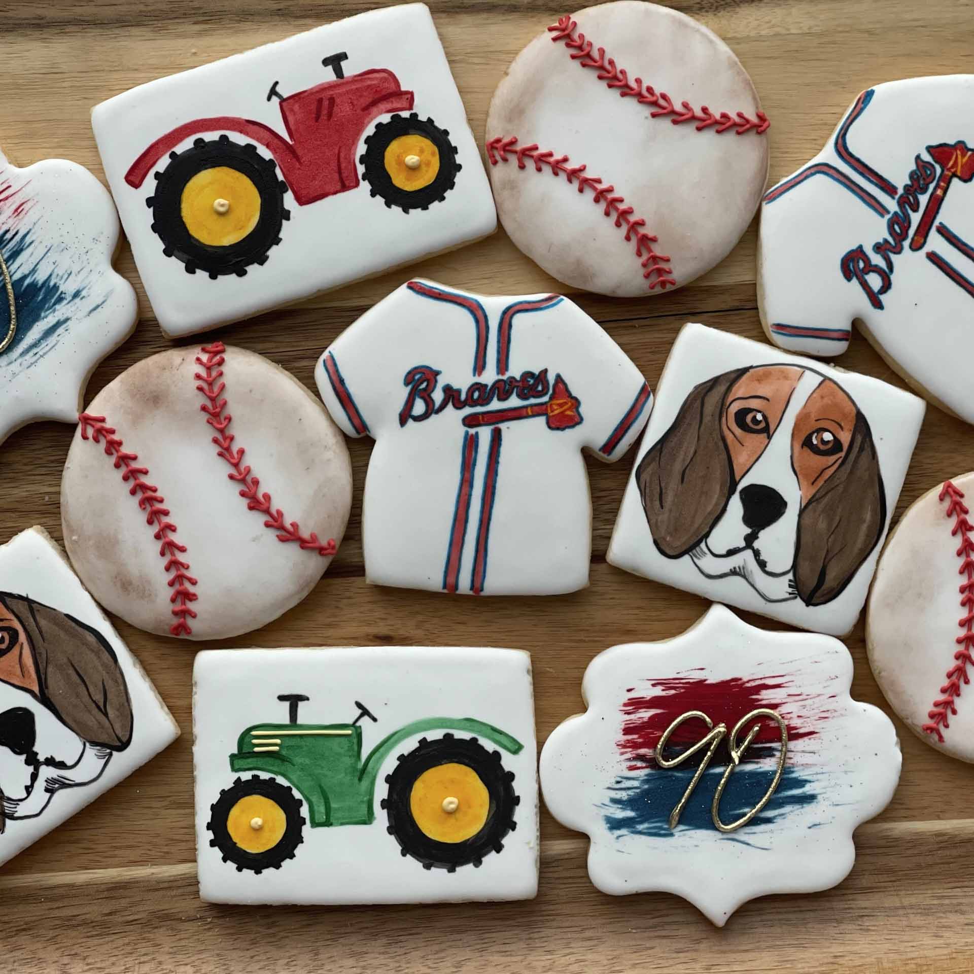 Braves 90th Birthday Themed Shaped Custom Cookies