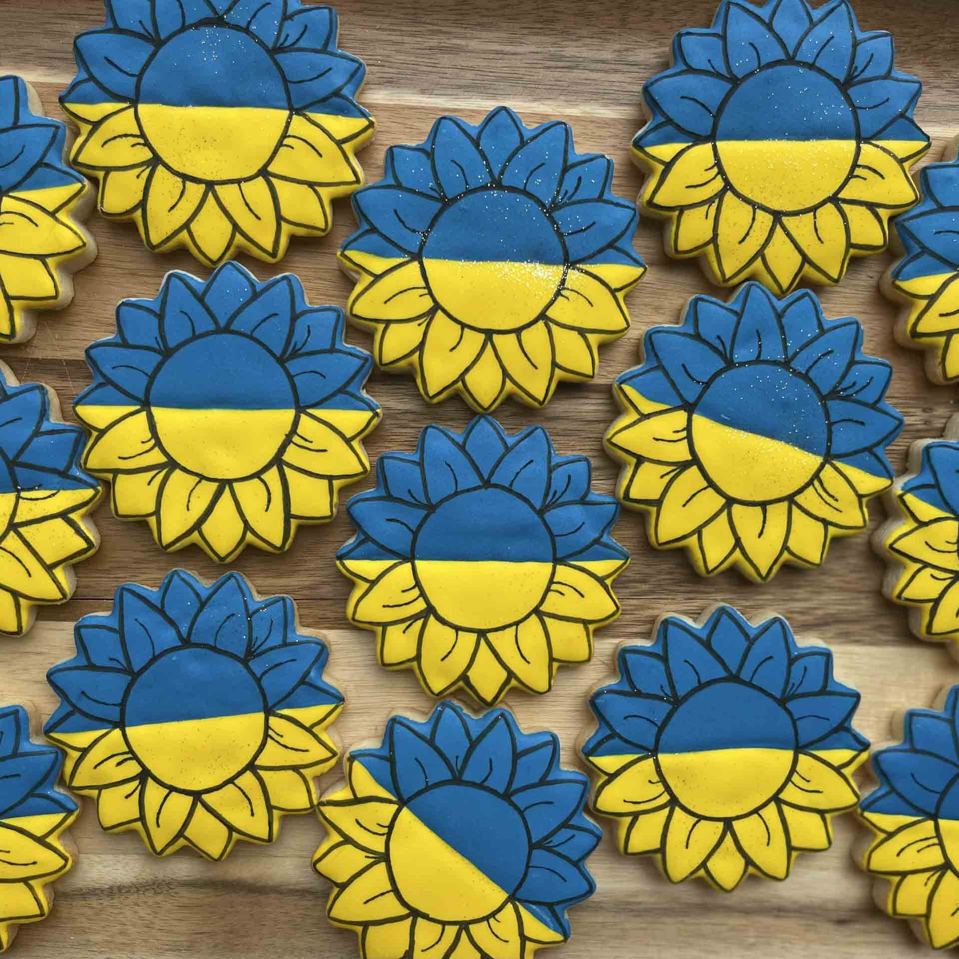 Ukrainian Support Flower Shaped Sugar Cookies
