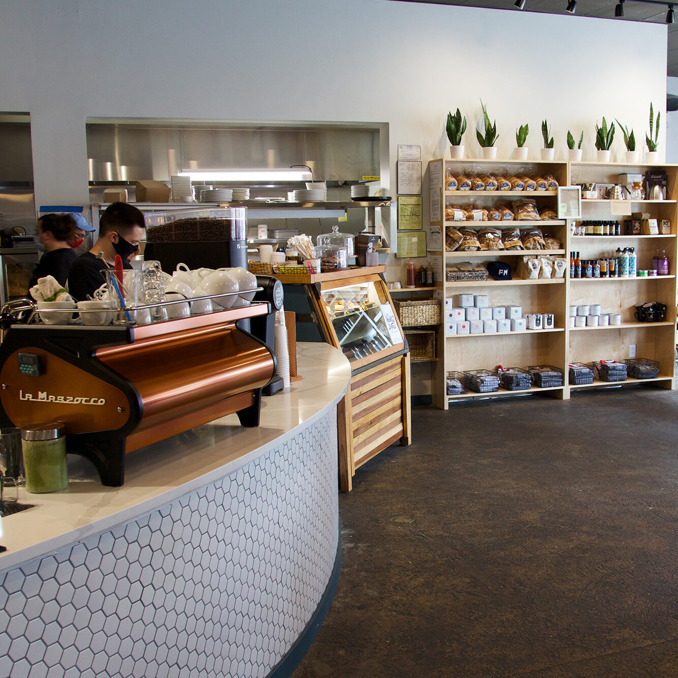 Interior photo of Frothy Monkey East Nashville Bakery case and coffee bar