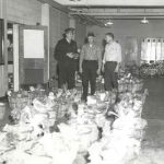 black and white image of first Christmas Charity baskets