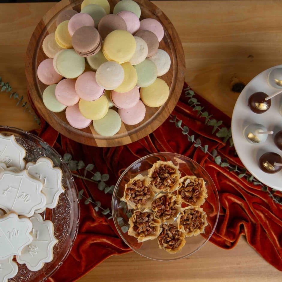 overhead view of desserts on a table